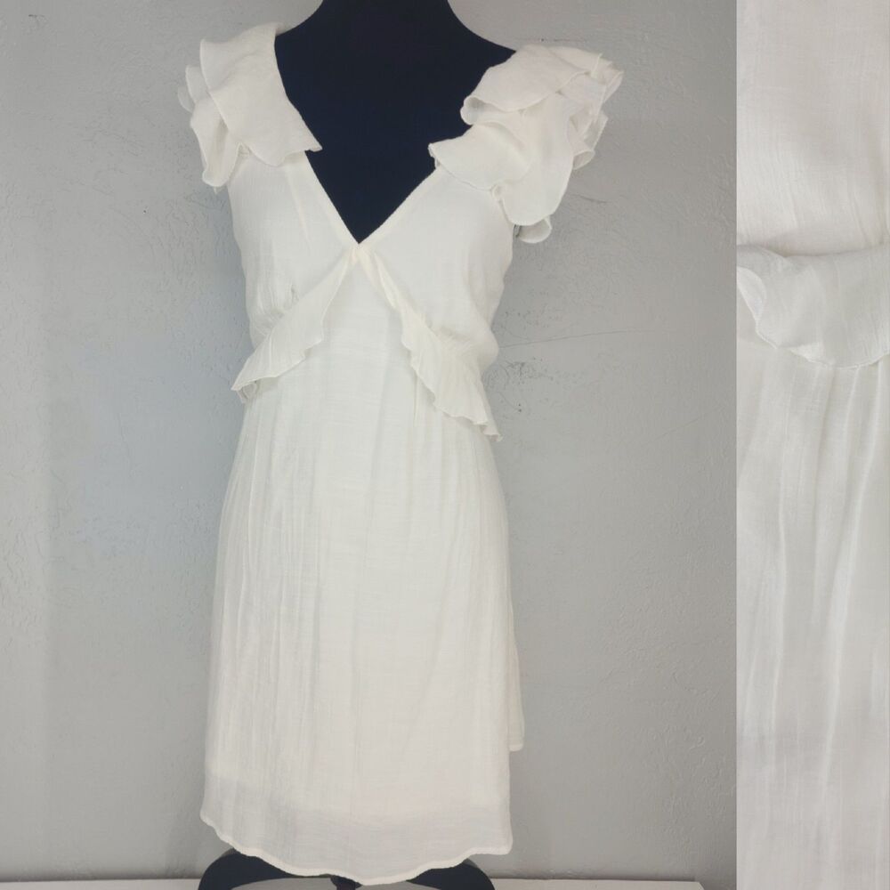 Francesca's Medium | White Ruffle Fairy Angel Coastal‎ Open Back Mini Dress